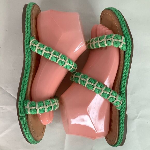 Manebi Espadrilles Slip On GreenTextile Tan Leather Flat Women’s Sandals Sz 8 - Picture 3 of 11